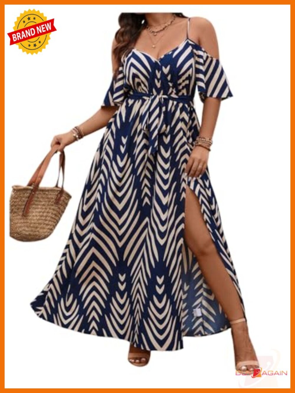 Plus Size Cold Shoulder Short Sleeve Split Thigh Floral Maxi Dress